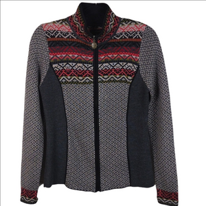 Icelandic Design Grey Fair Isle Wool Long Sleeve Full Zip Cardigan Sweater